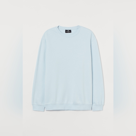 3/$20! H&M Mens Basic Crewneck Sweatshirt - Light Blue - Picture 1 of 14